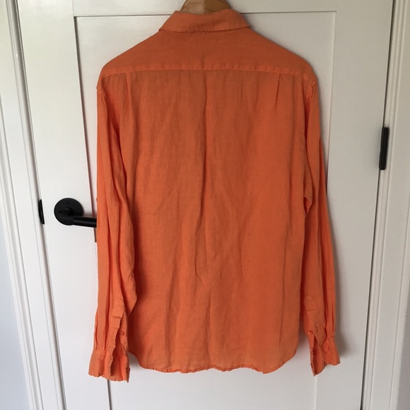 Natural Blue Melon Coral Orange Linen Shirt Large - Picture 8 of 10